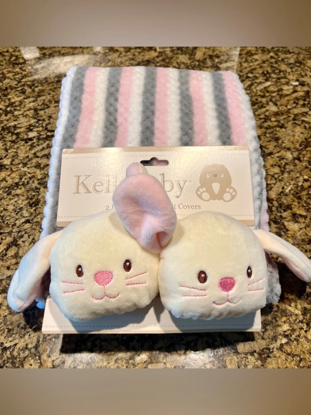 Kellybaby Plush Pink & Cream Baby Seat Belt Covers - 2 Pack